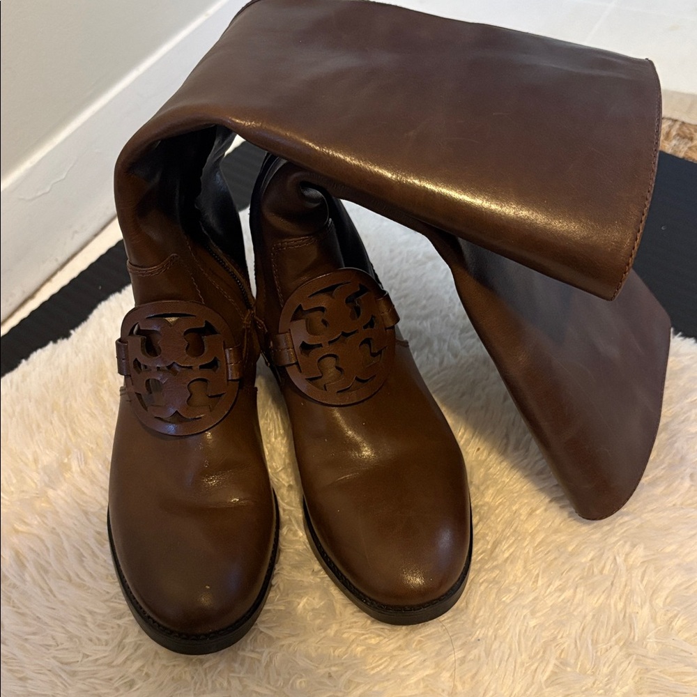 Tory Burch Miller Riding Boots Women’s 5.5 Leather Pull-On Tall Chocolate Brown